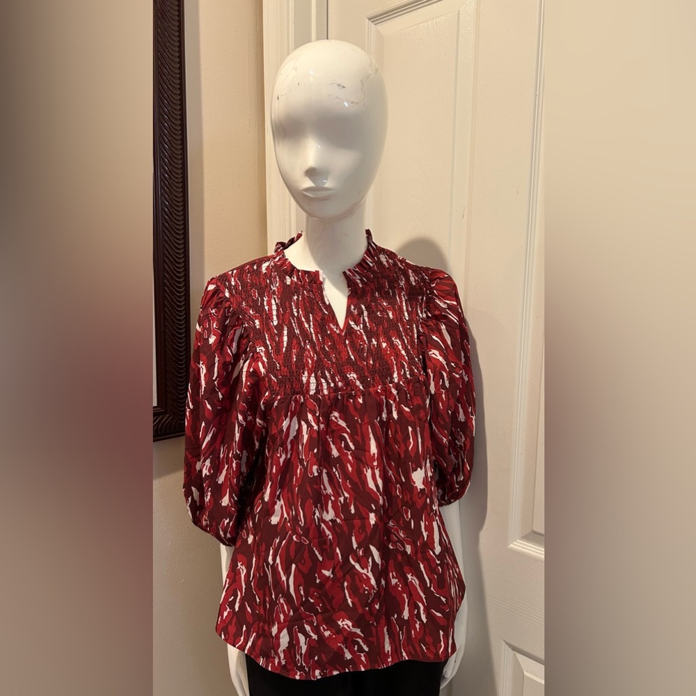 Michelle McDowell 3/4 Sleeve Jona Top Maroon/White Size Large NWT